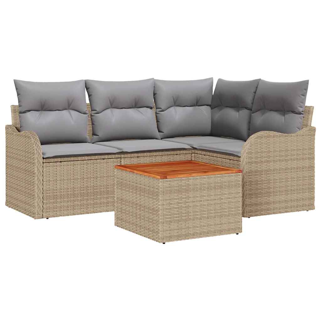 Kerti Kanapé Szett 5 pcs Beige és Világosszürke polirattan