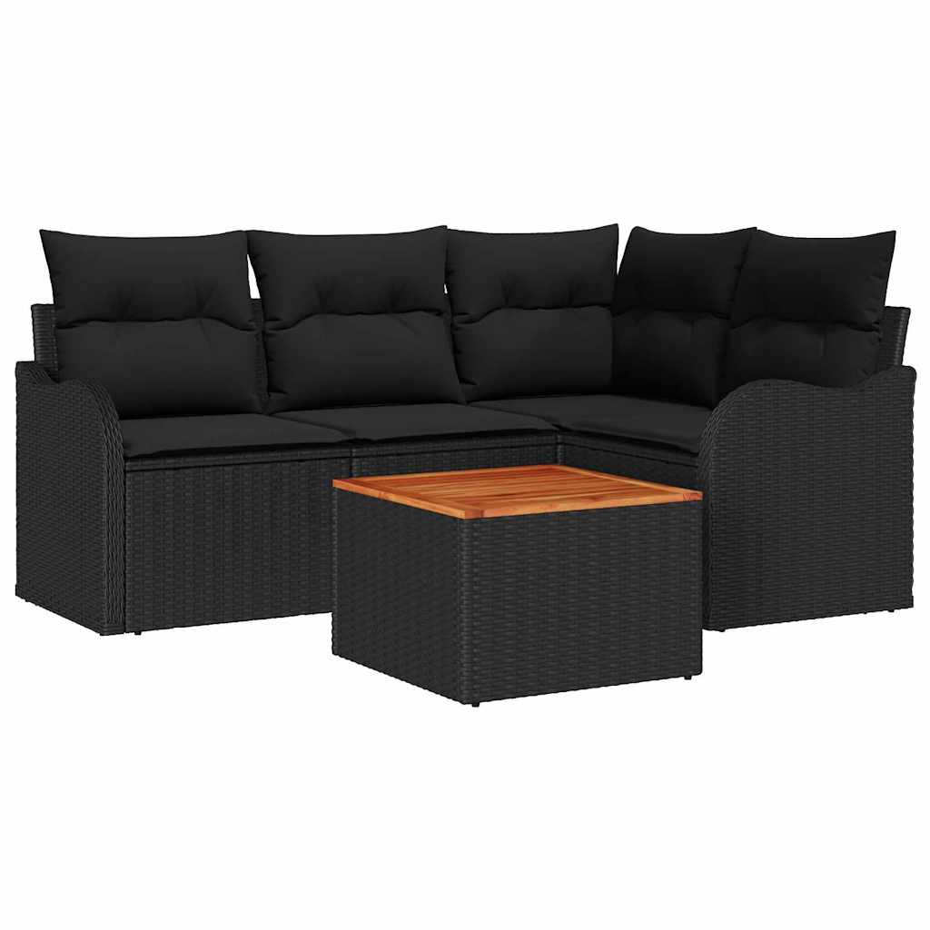 Kerti Kanapé Szett tárolóval 5 pcs Fekete polirattan
