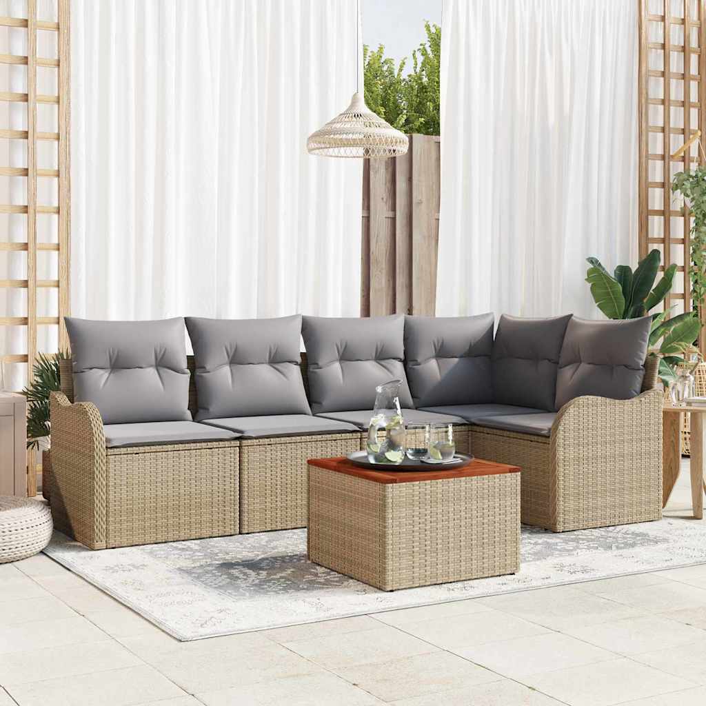Kerti Kanapé Szett 6 pcs Beige és Világosszürke polirattan