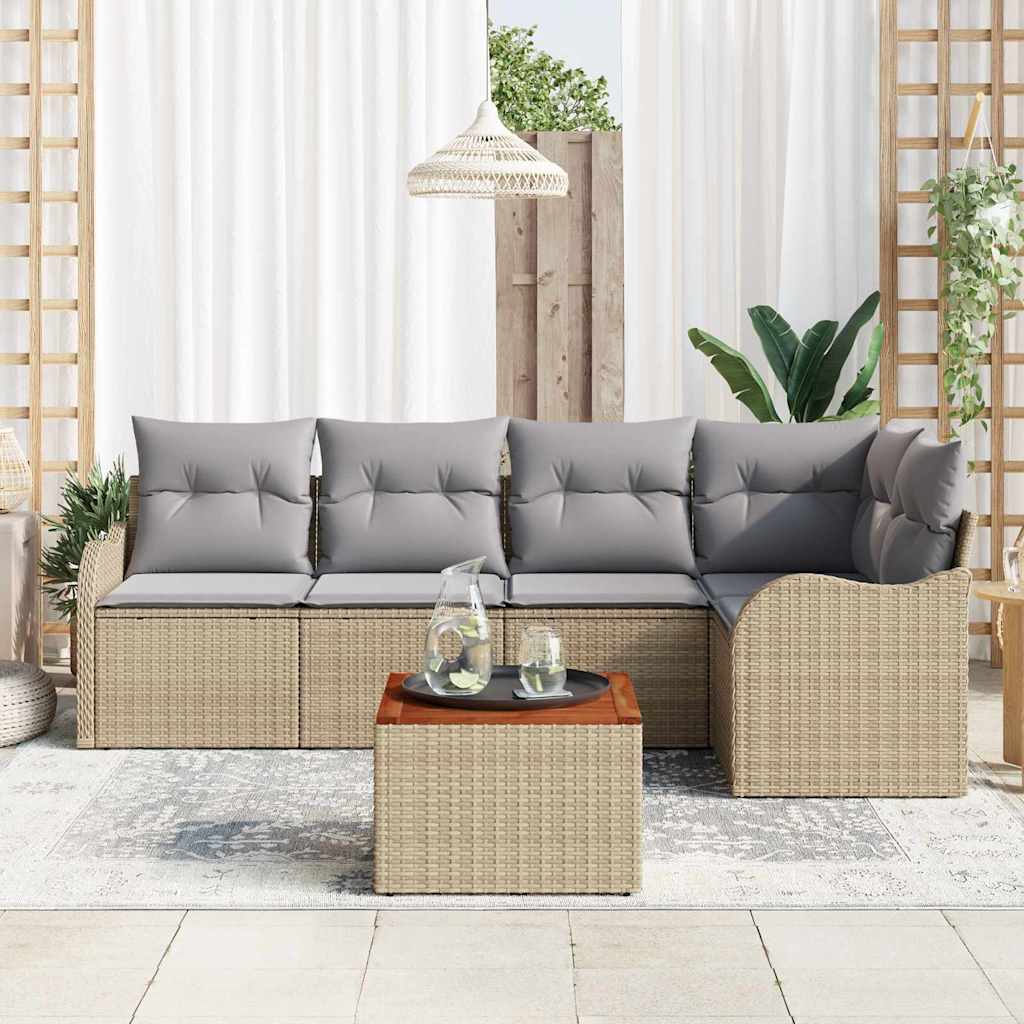 Kerti Kanapé Szett 6 pcs Beige és Világosszürke polirattan