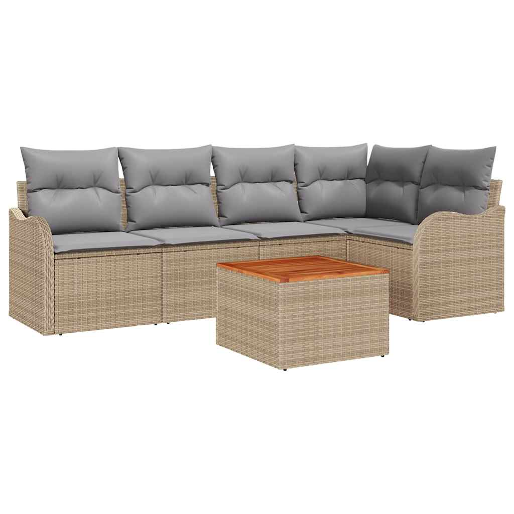 Kerti Kanapé Szett 6 pcs Beige és Világosszürke polirattan