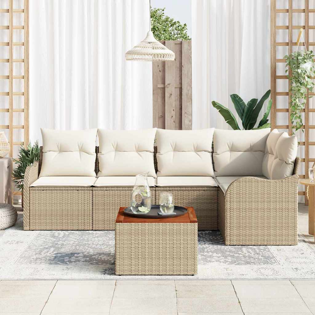 Kerti Kanapé Szett tárolóval 6 pcs Beige és krém polirattan
