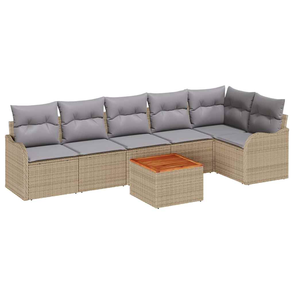 Kerti Kanapé Szett 7 pcs Beige és Világosszürke polirattan