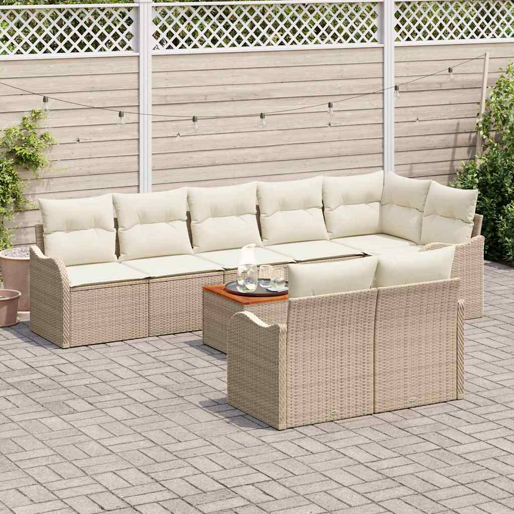 Kerti Kanapé Szett tárolóval 9 pcs Beige és krém polirattan