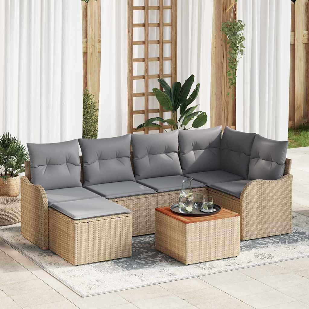 Kerti Kanapé Szett 7 pcs Beige és Világosszürke polirattan
