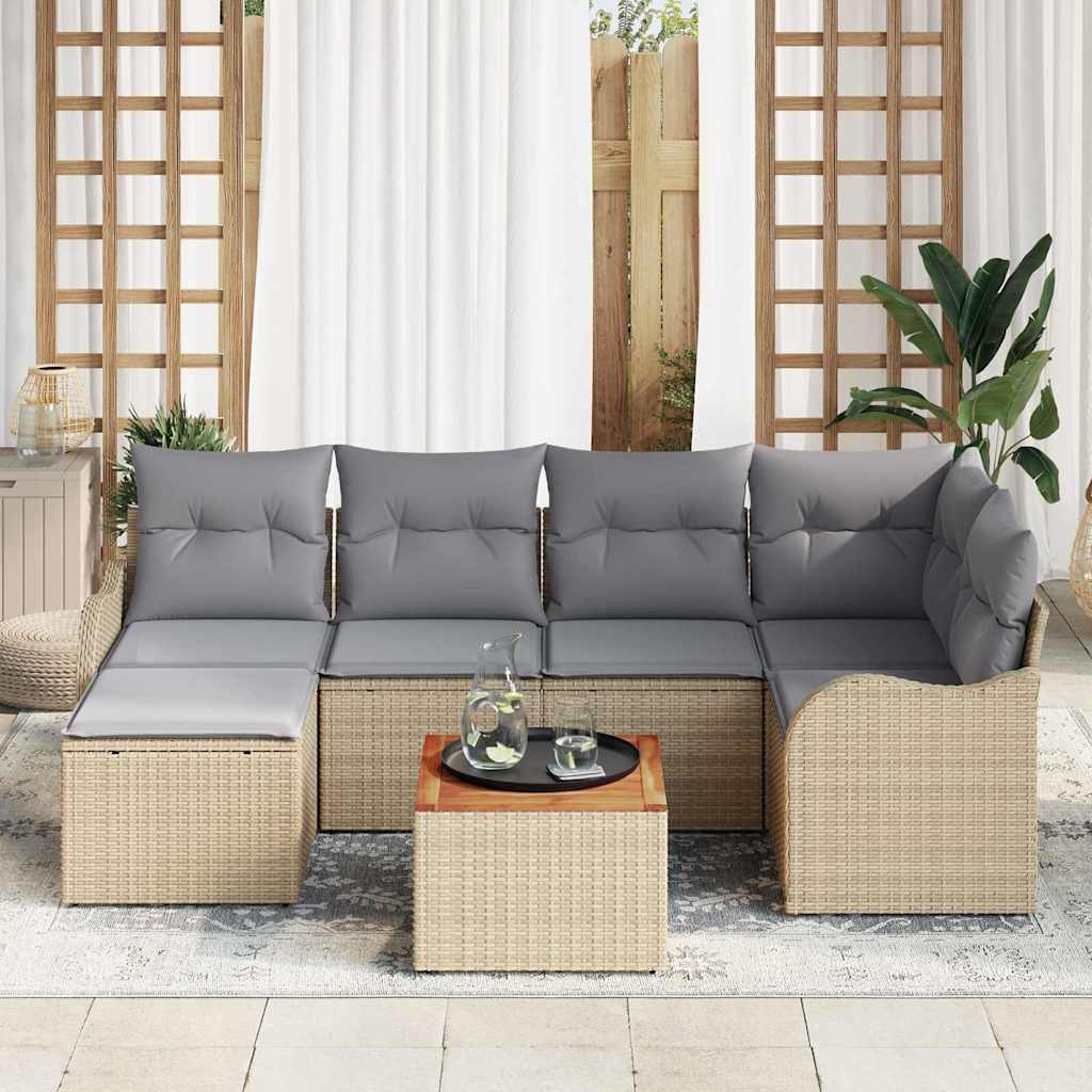 Kerti Kanapé Szett 7 pcs Beige és Világosszürke polirattan