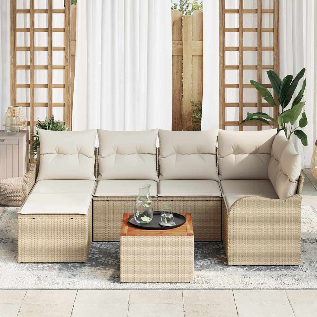 Kerti Kanapé Szett tárolóval 7 pcs Beige és krém polirattan