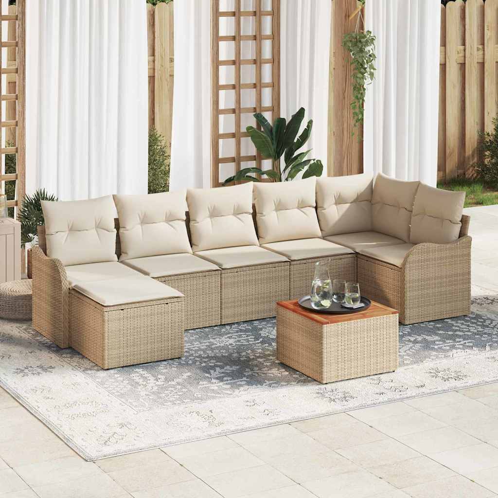 Kerti Kanapé Szett tárolóval 8 pcs Beige és krém polirattan