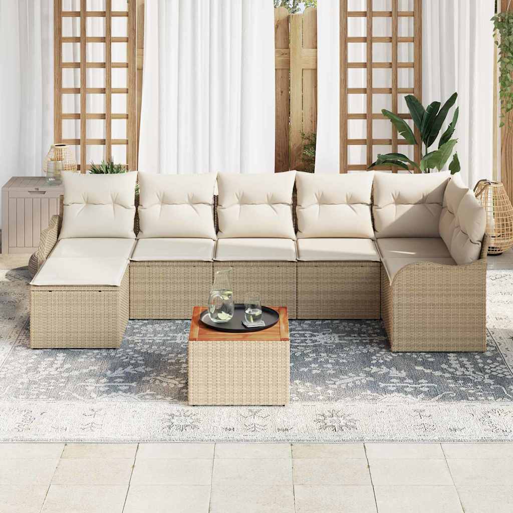 Kerti Kanapé Szett tárolóval 8 pcs Beige és krém polirattan