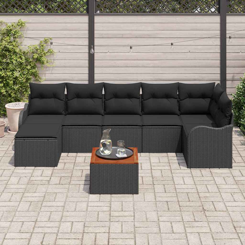 Kerti Kanapé Szett tárolóval 8 pcs Fekete polirattan