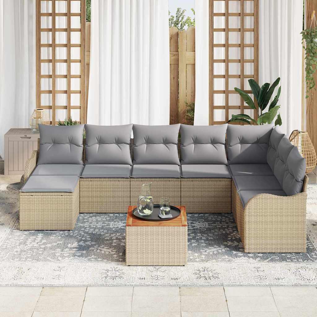 Kerti Kanapé Szett 9 pcs Beige és Világosszürke polirattan