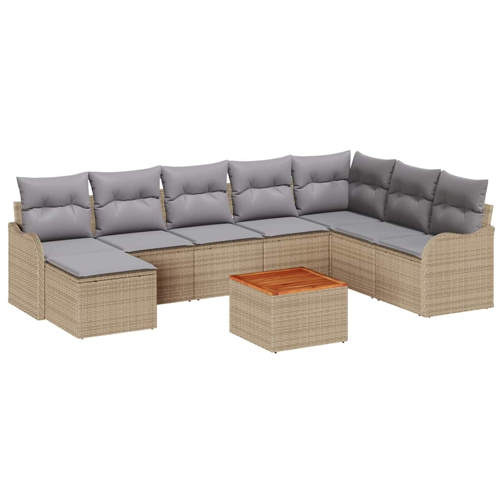 Kerti Kanapé Szett 9 pcs Beige és Világosszürke polirattan
