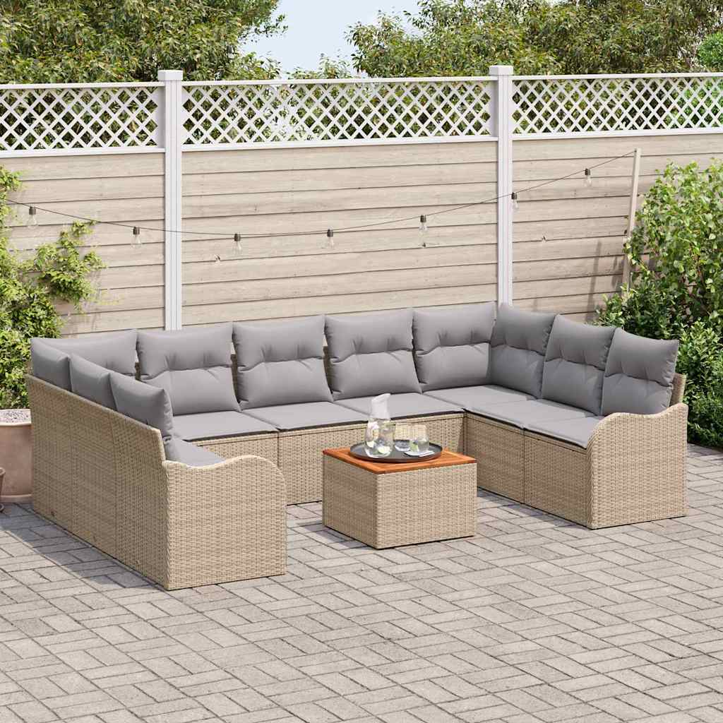Kerti Kanapé Szett 10 pcs Beige és Világosszürke polirattan
