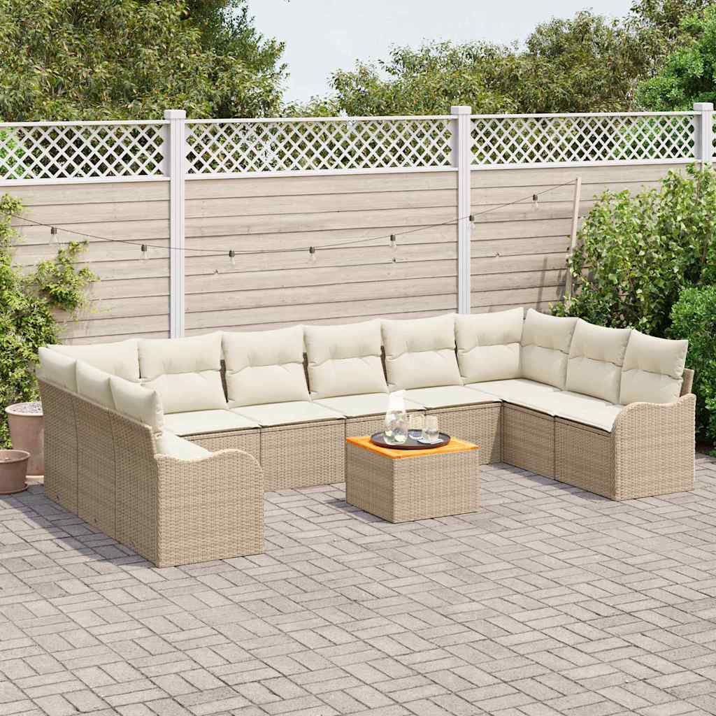 Kerti Kanapé Szett tárolóval 11 pcs Beige és krém polirattan