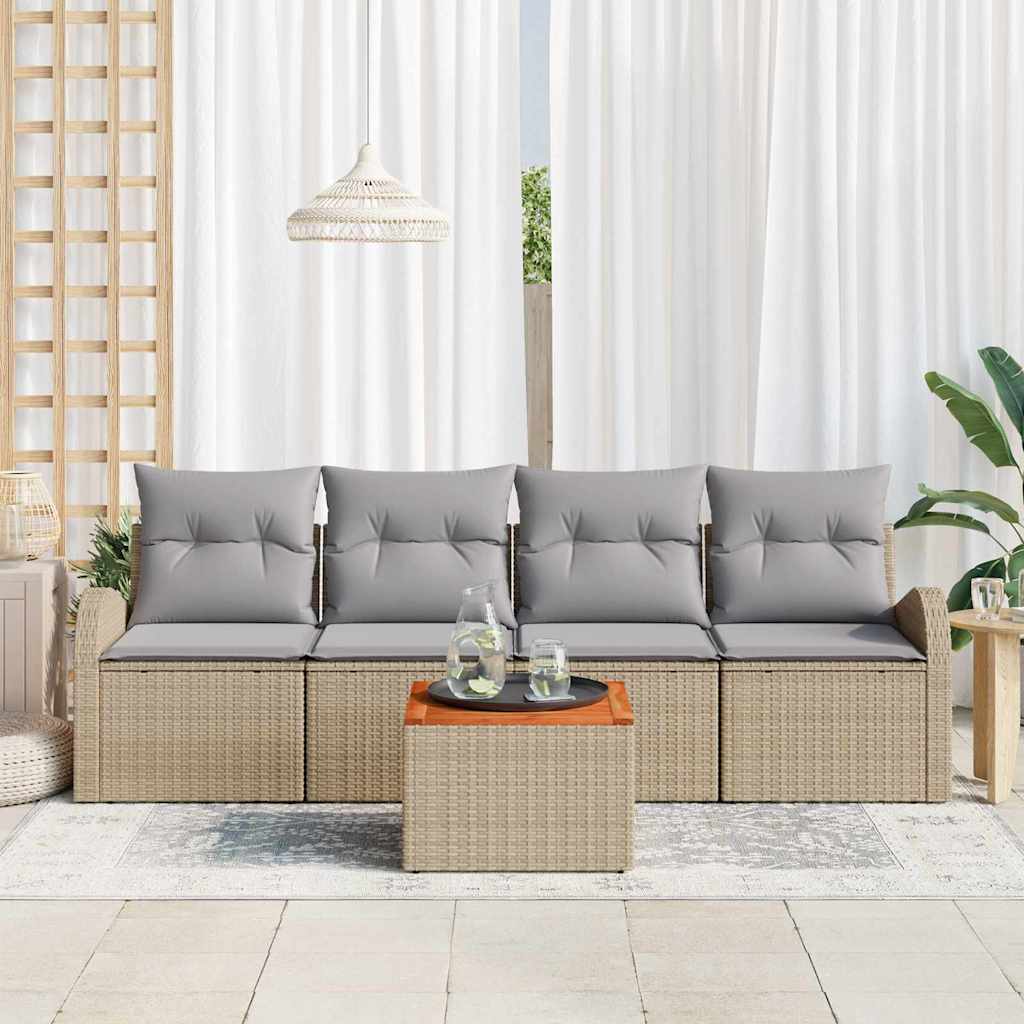 Kerti Kanapé Szett 5 pcs Beige és Világosszürke polirattan