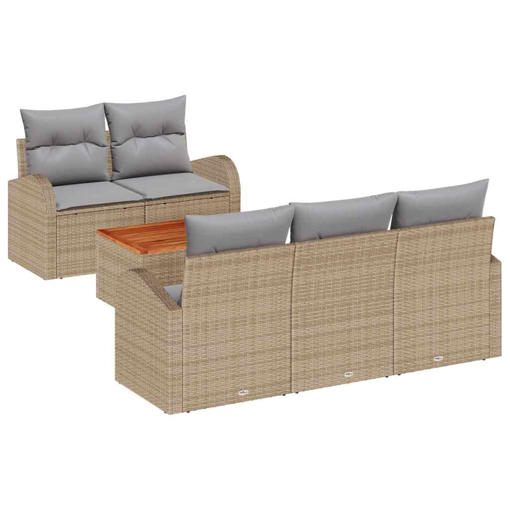 Kerti Kanapé Szett 6 pcs Beige és Világosszürke polirattan