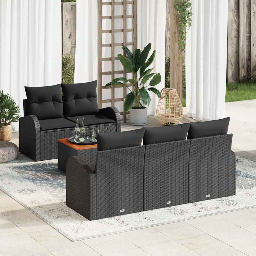Kerti Kanapé Szett tárolóval 6 pcs Fekete polirattan