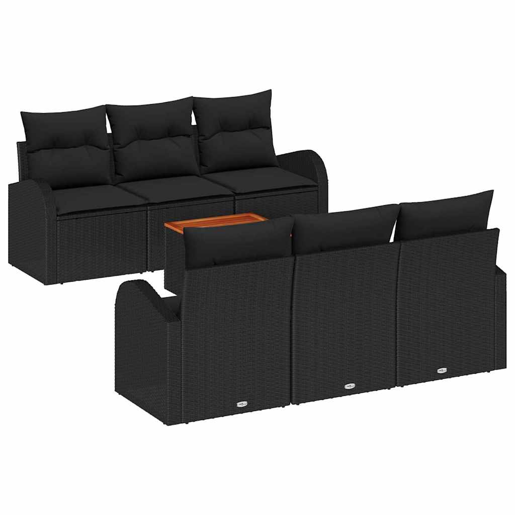 Kerti Kanapé Szett tárolóval 7 pcs Fekete polirattan