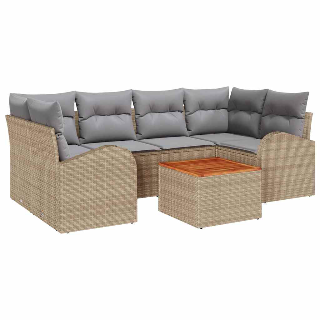 Kerti Kanapé Szett 7 pcs Beige és Világosszürke polirattan