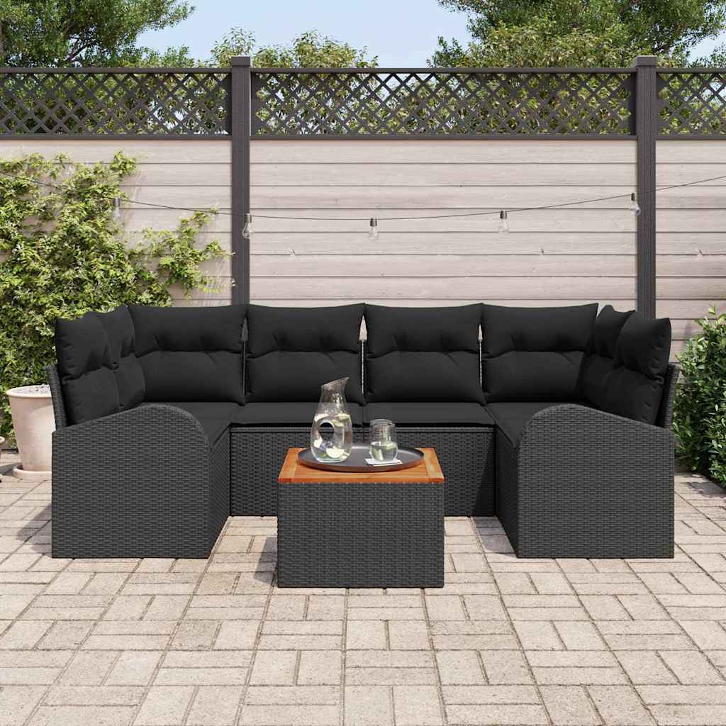 Kerti Kanapé Szett tárolóval 7 pcs Fekete polirattan