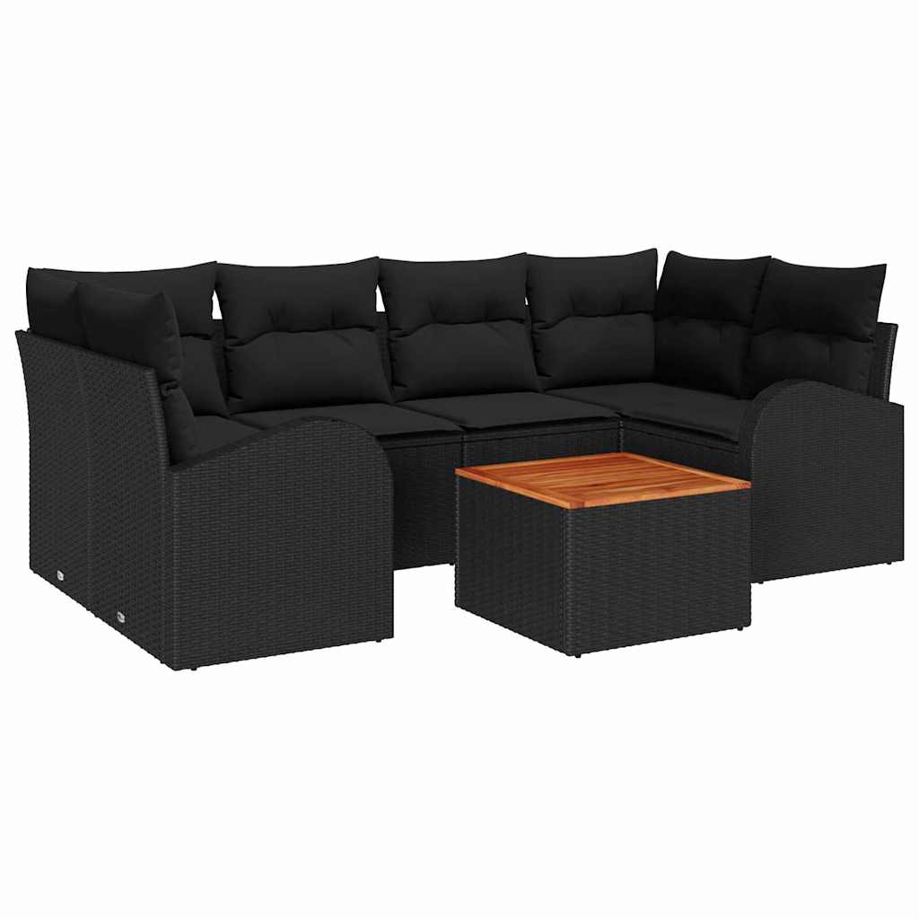 Kerti Kanapé Szett tárolóval 7 pcs Fekete polirattan