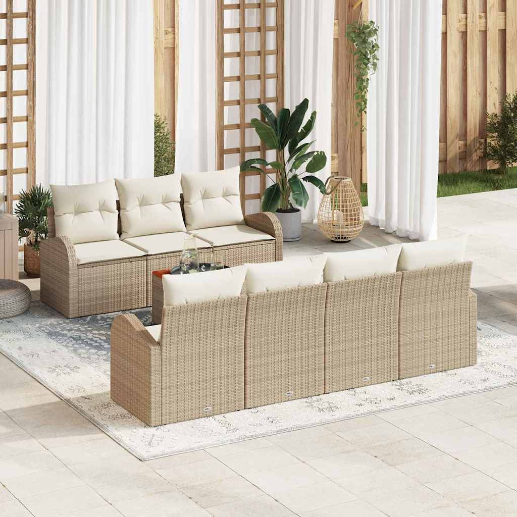 Kerti Kanapé Szett tárolóval 8 pcs Beige és krém polirattan