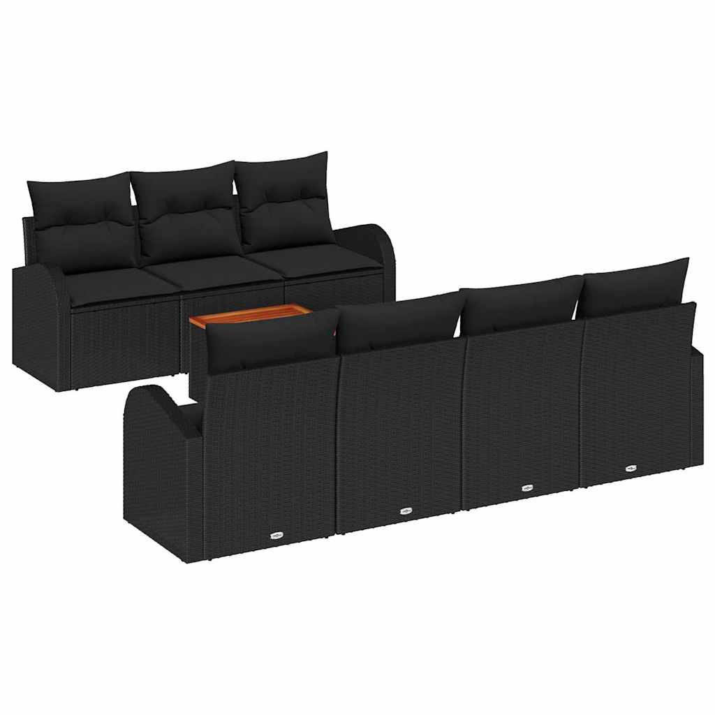 Kerti Kanapé Szett tárolóval 8 pcs Fekete polirattan