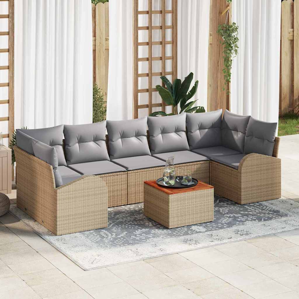 Kerti Kanapé Szett 8 pcs Beige és Világosszürke polirattan