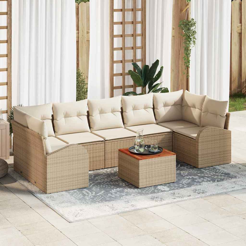 Kerti Kanapé Szett tárolóval 8 pcs Beige és krém polirattan