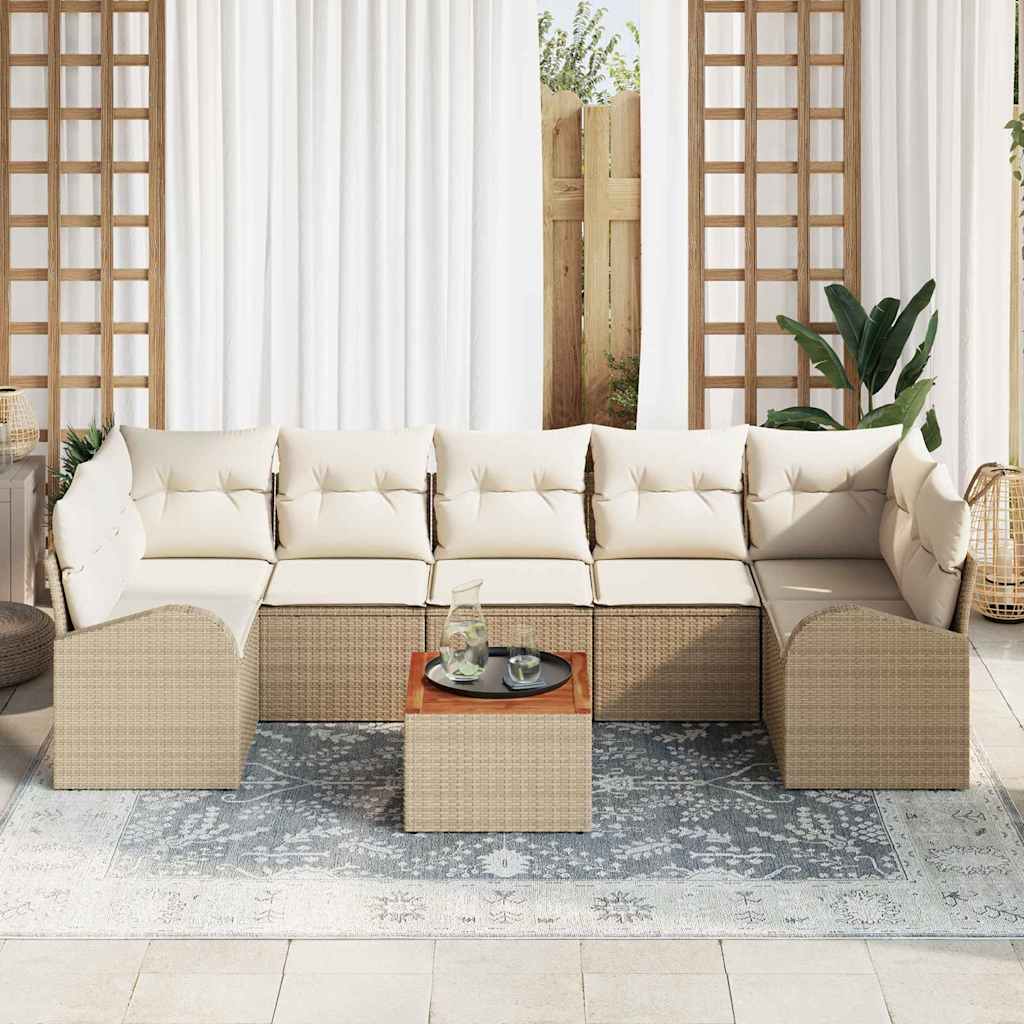 Kerti Kanapé Szett tárolóval 8 pcs Beige és krém polirattan