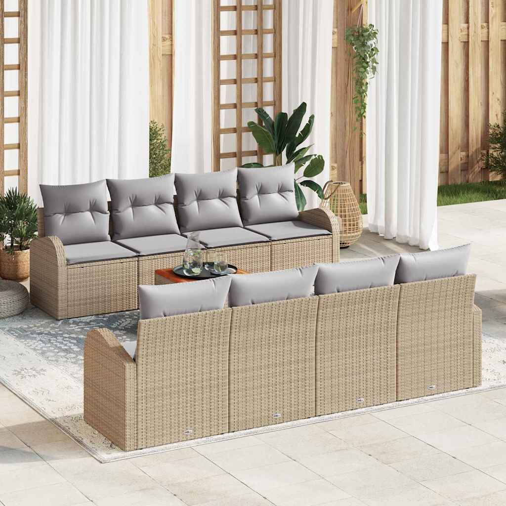 Kerti Kanapé Szett 9 pcs Beige és Világosszürke polirattan