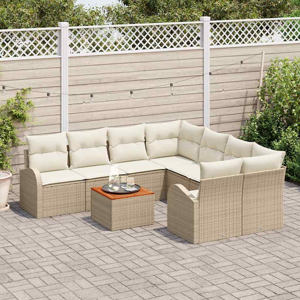 Kerti Kanapé Szett tárolóval 9 pcs Beige és krém polirattan