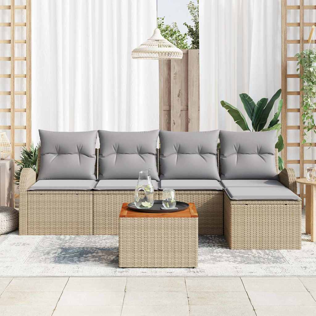 Kerti Kanapé Szett 6 pcs Beige és Világosszürke polirattan