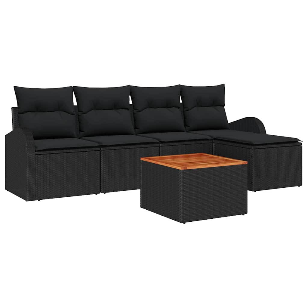 Kerti Kanapé Szett tárolóval 6 pcs Fekete polirattan