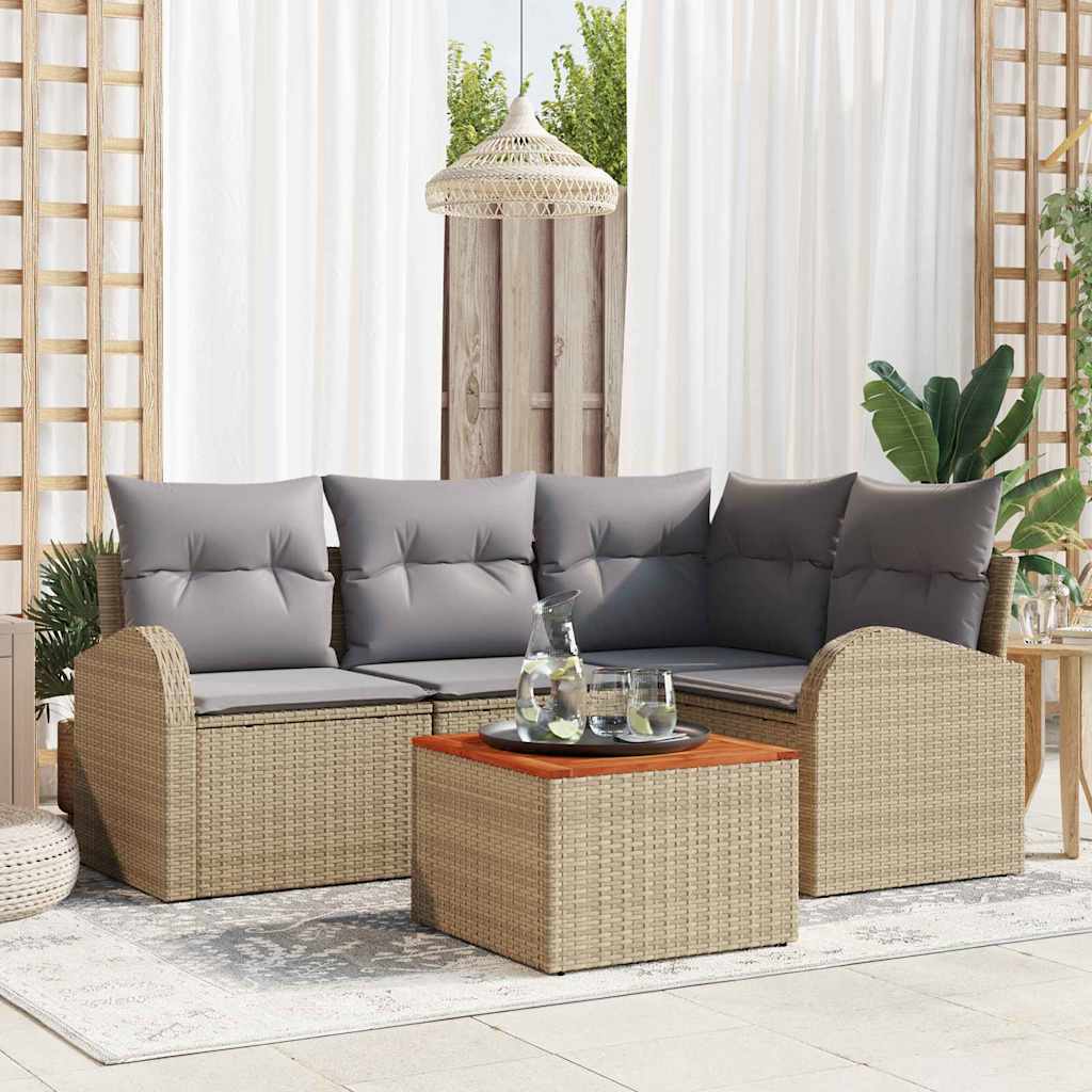Kerti Kanapé Szett 5 pcs Beige és Világosszürke polirattan