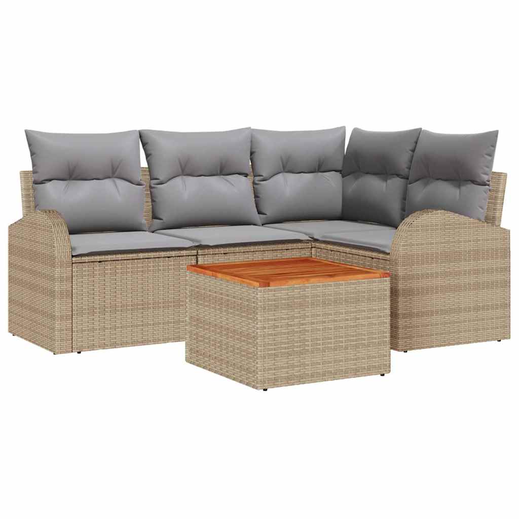 Kerti Kanapé Szett 5 pcs Beige és Világosszürke polirattan