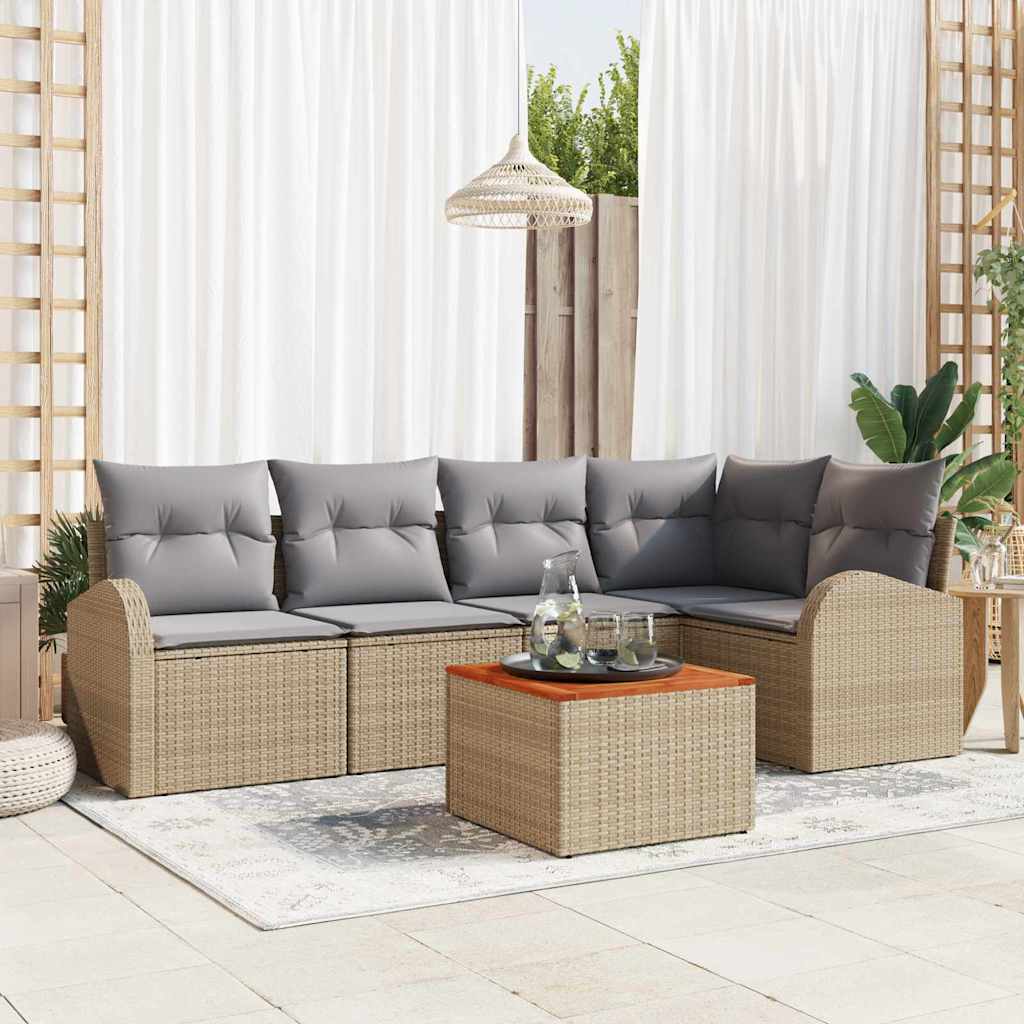 Kerti Kanapé Szett 6 pcs Beige és Világosszürke polirattan