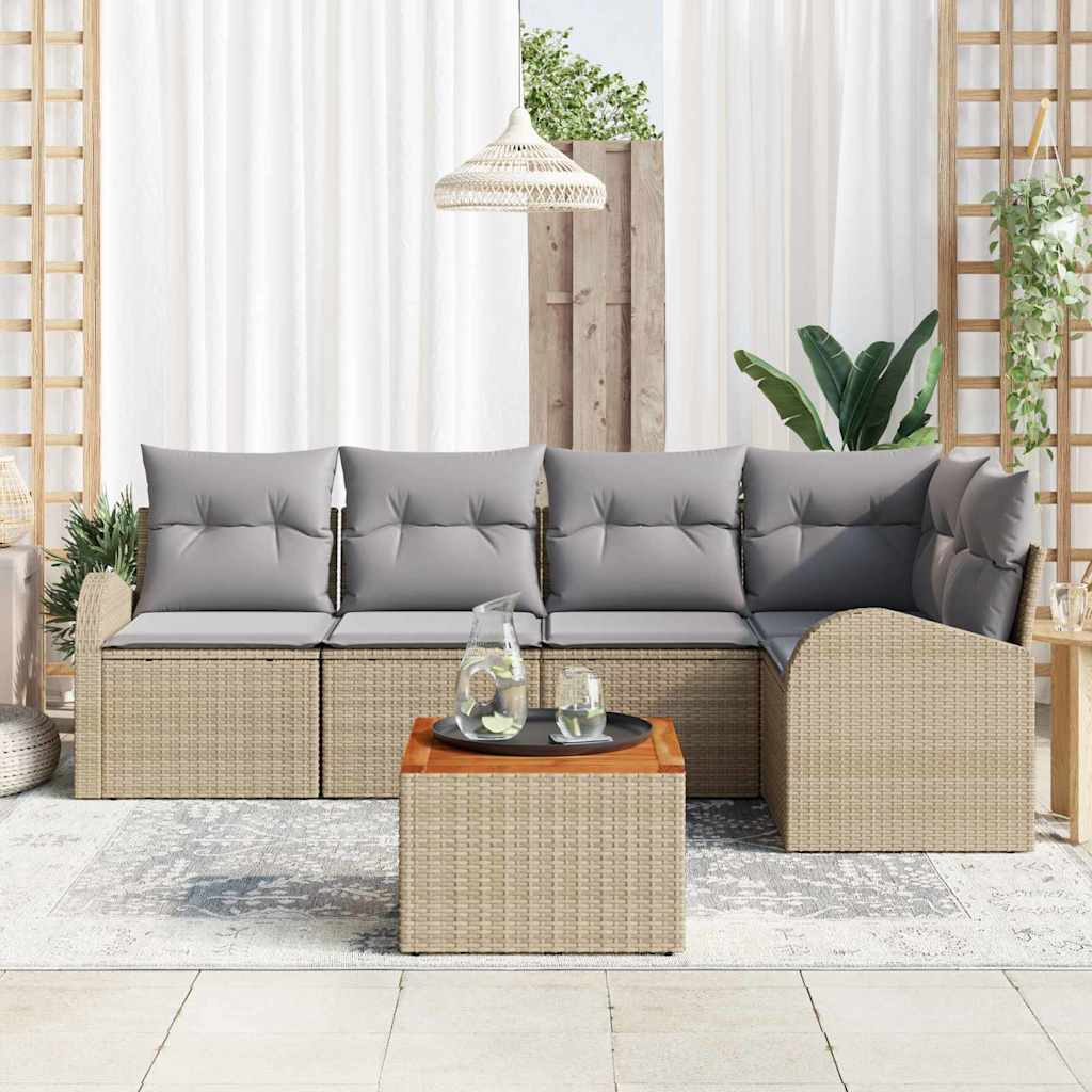 Kerti Kanapé Szett 6 pcs Beige és Világosszürke polirattan