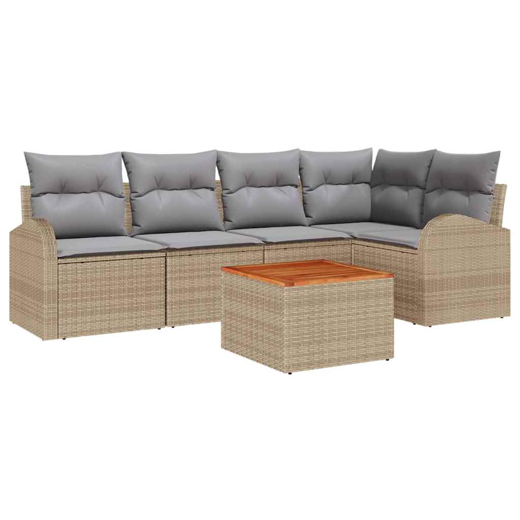 Kerti Kanapé Szett 6 pcs Beige és Világosszürke polirattan