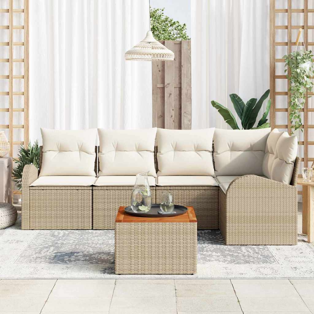 Kerti Kanapé Szett tárolóval 6 pcs Beige és krém polirattan