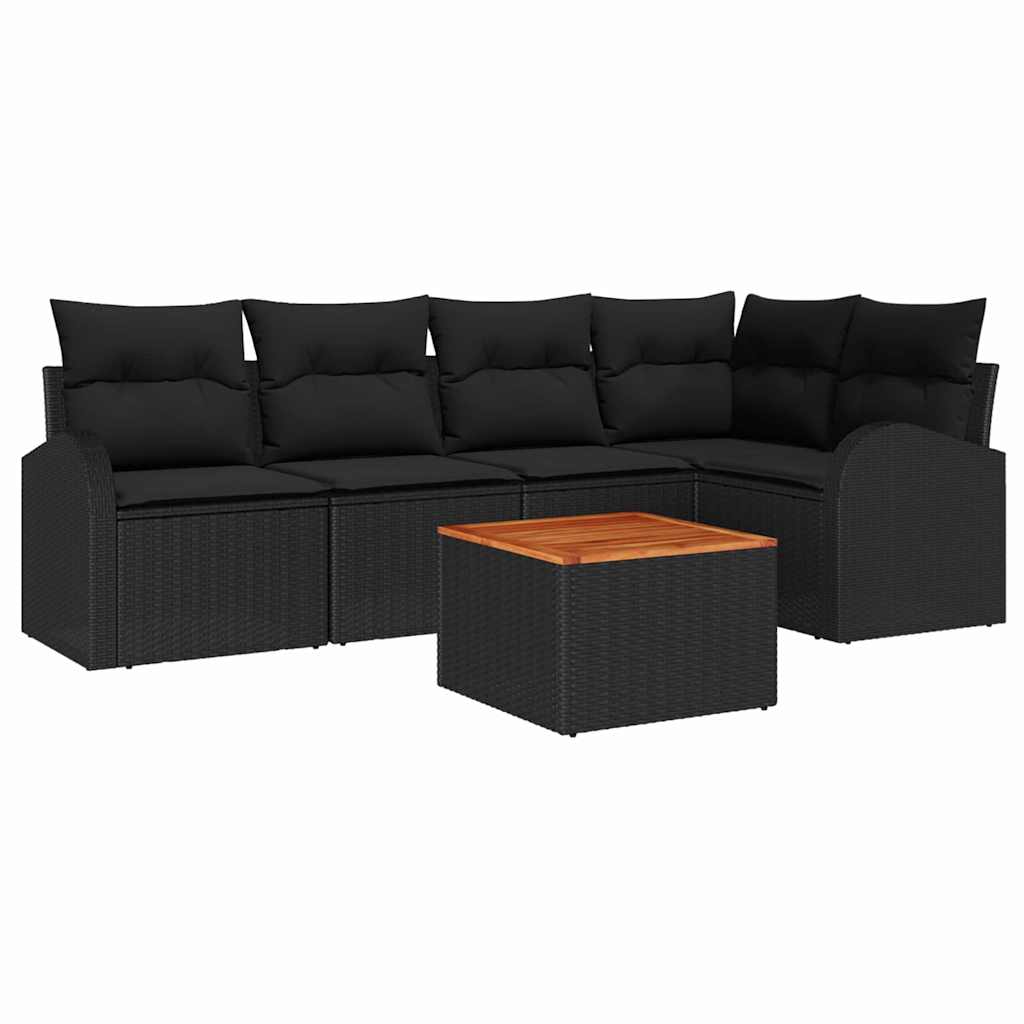 Kerti Kanapé Szett tárolóval 6 pcs Fekete polirattan