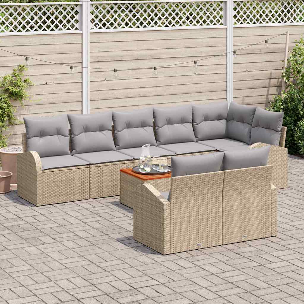 Kerti Kanapé Szett 9 pcs Beige és Világosszürke polirattan