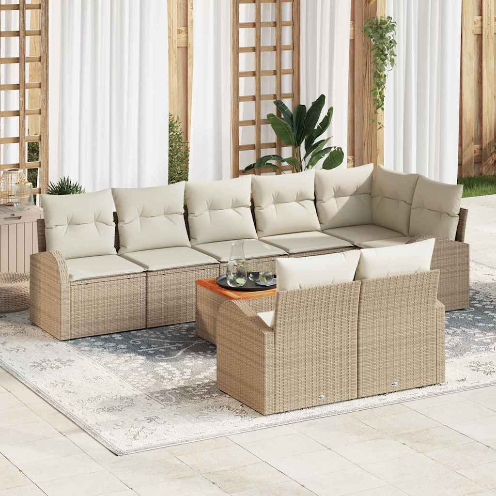 Kerti Kanapé Szett tárolóval 9 pcs Beige és krém polirattan