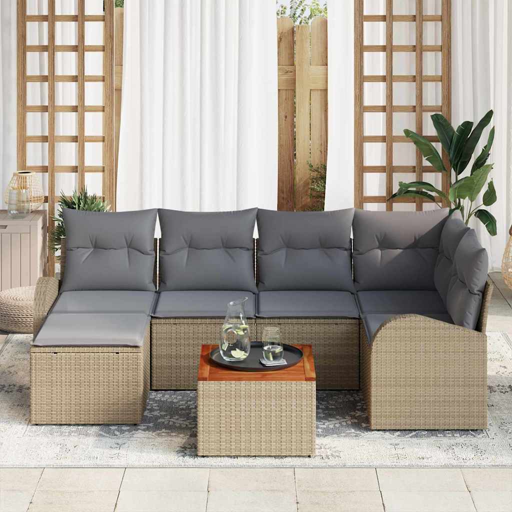 Kerti Kanapé Szett 7 pcs Beige és Világosszürke polirattan