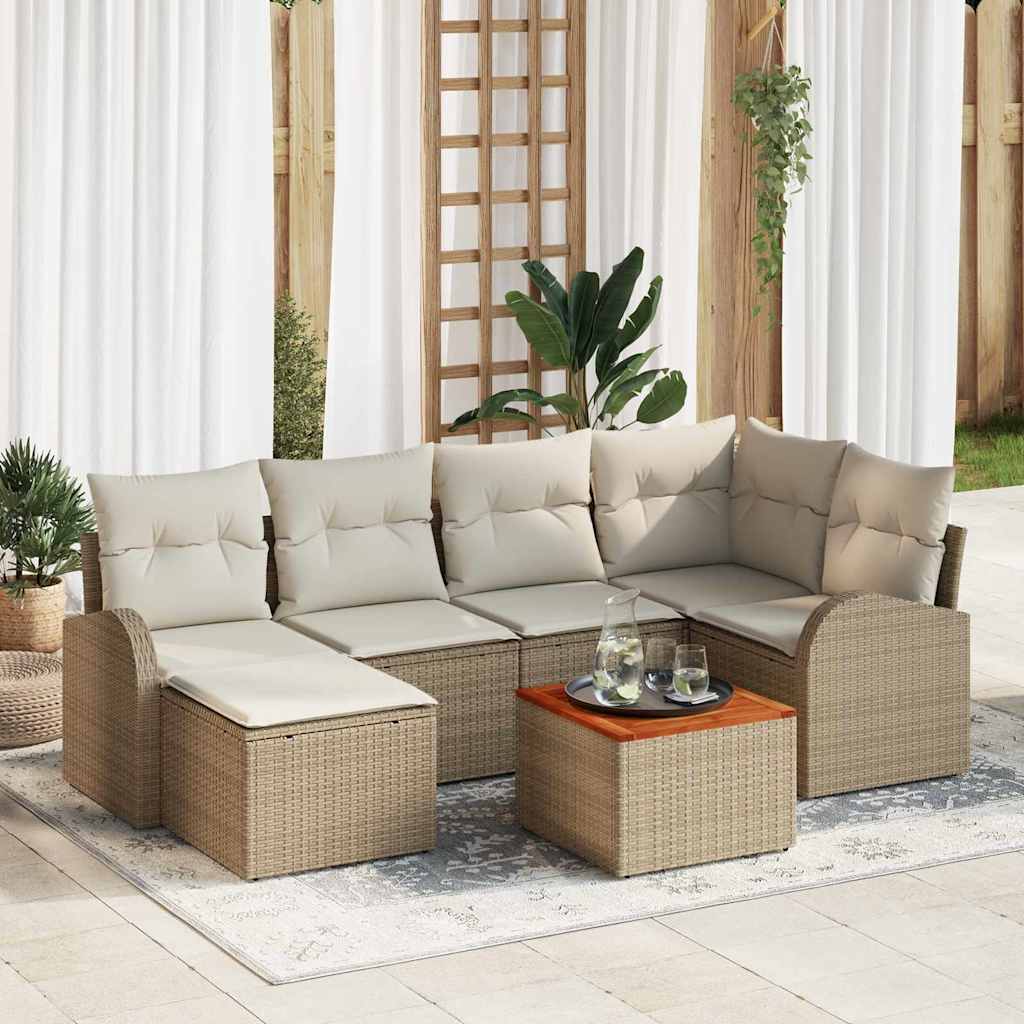 Kerti Kanapé Szett tárolóval 7 pcs Beige és krém polirattan