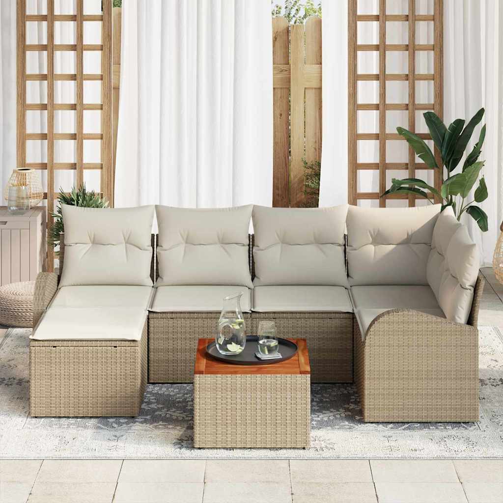 Kerti Kanapé Szett tárolóval 7 pcs Beige és krém polirattan