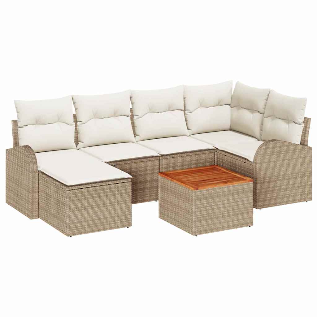 Kerti Kanapé Szett tárolóval 7 pcs Beige és krém polirattan