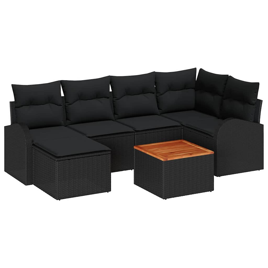 Kerti Kanapé Szett tárolóval 7 pcs Fekete polirattan