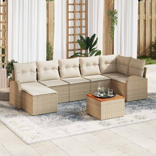 Kerti Kanapé Szett tárolóval 8 pcs Beige és krém polirattan