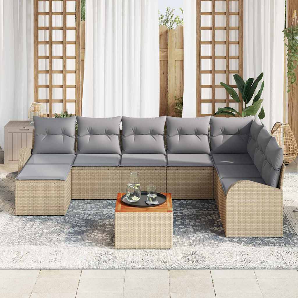 Kerti Kanapé Szett 9 pcs Beige és Világosszürke polirattan